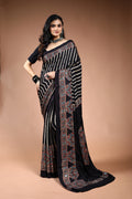 Black Ajrakh Modal Silk Saree with Blouse Piece