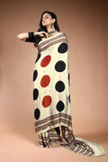Offwhite Ajrakh Modal Silk Saree with Blouse Piece