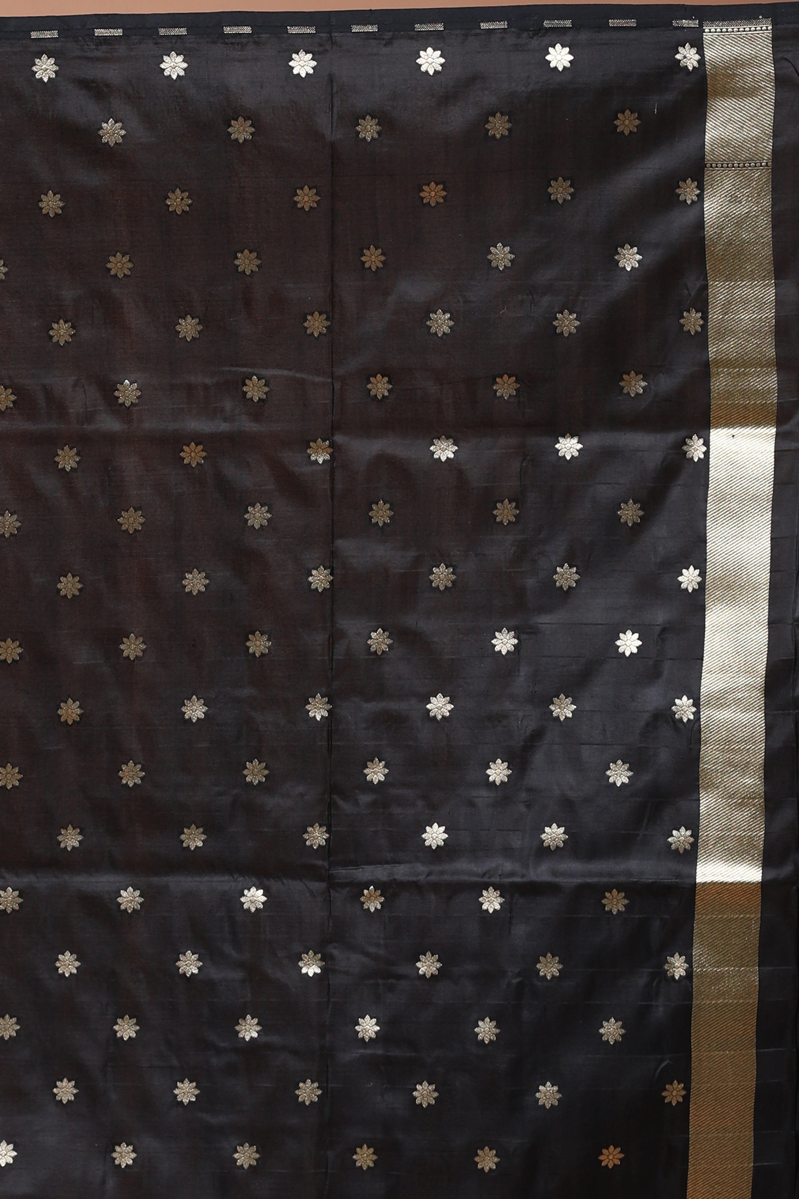 Black Pure Katan Silk Saree with Blouse Piece