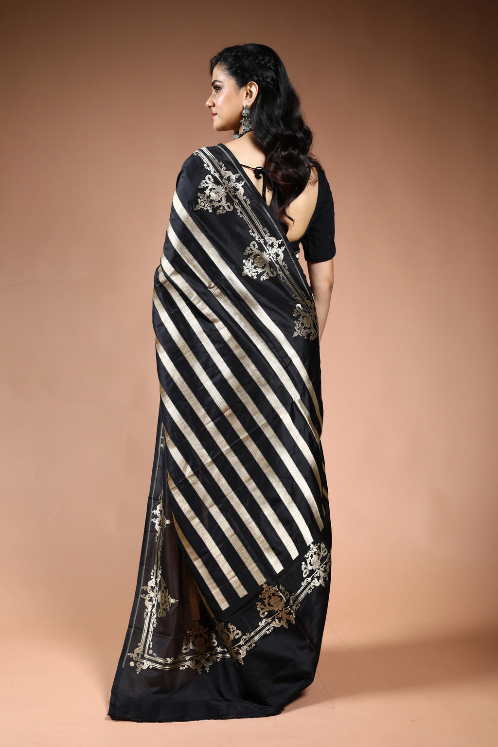 Black Pure Katan Silk Saree with Blouse Piece