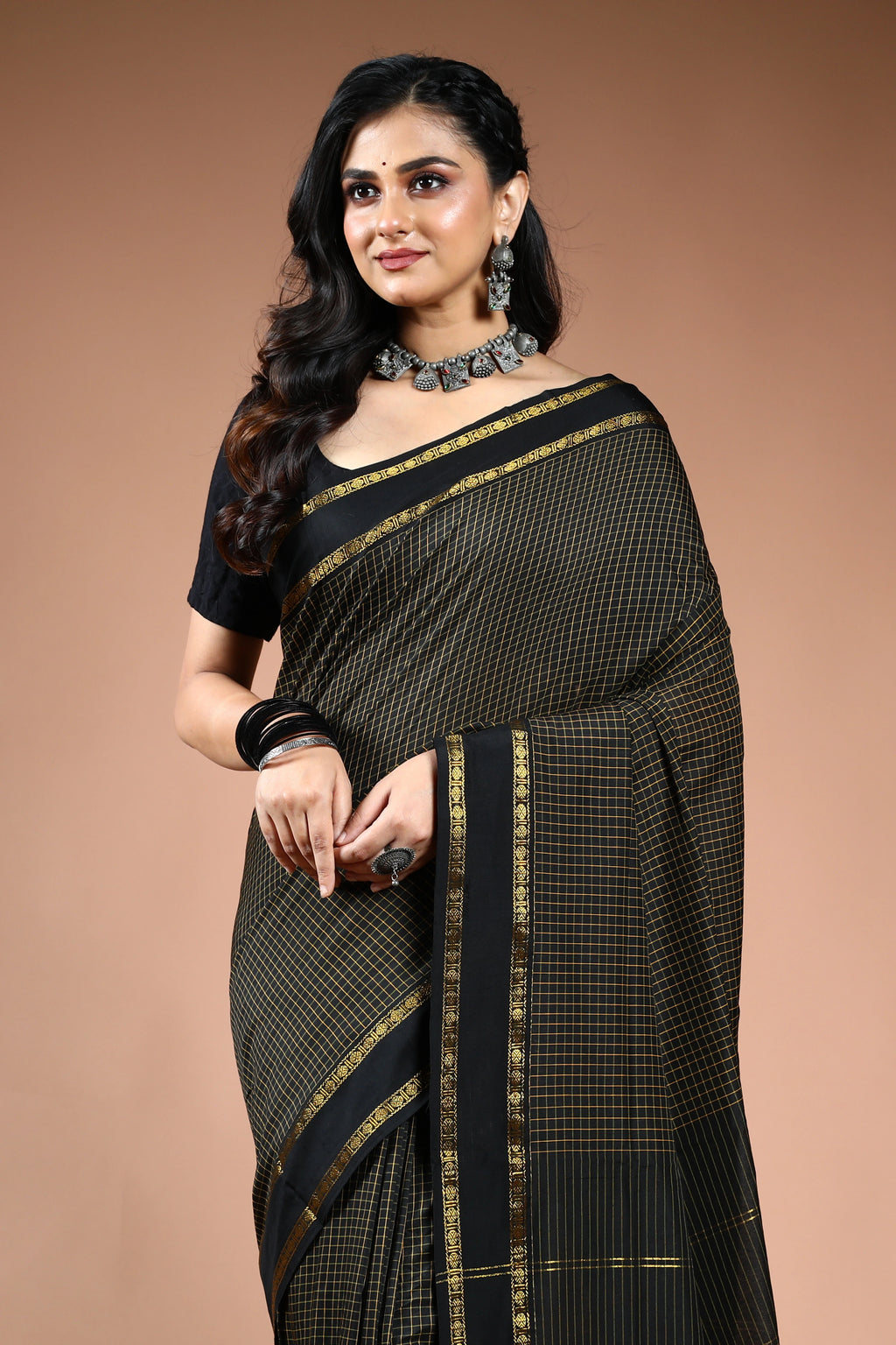 Black Semi Silk Ilkal Saree with Blouse Piece