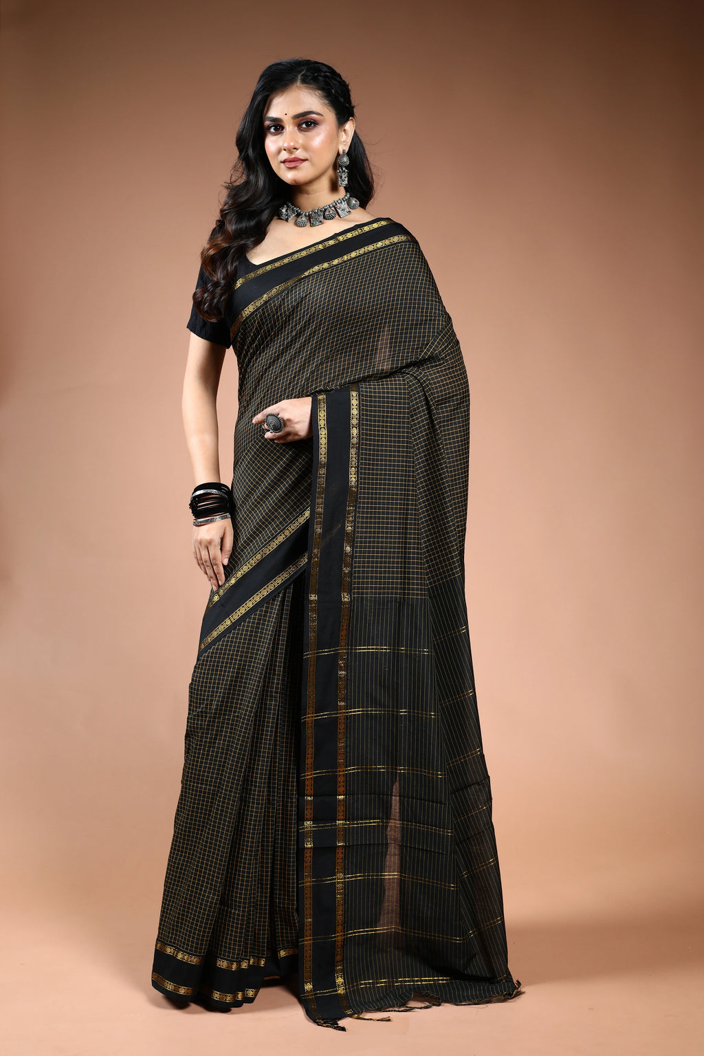 Black Semi Silk Ilkal Saree with Blouse Piece