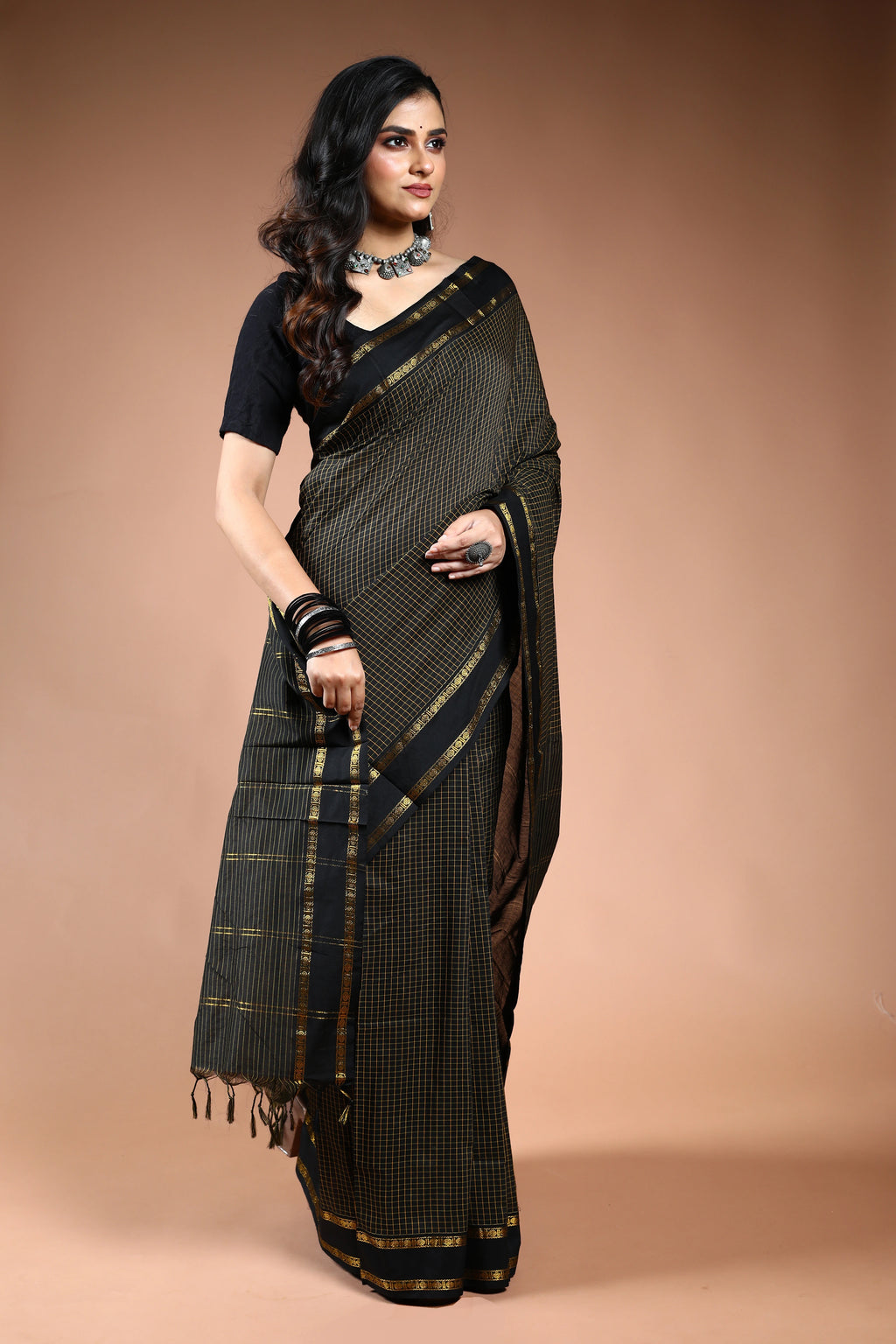 Black Semi Silk Ilkal Saree with Blouse Piece