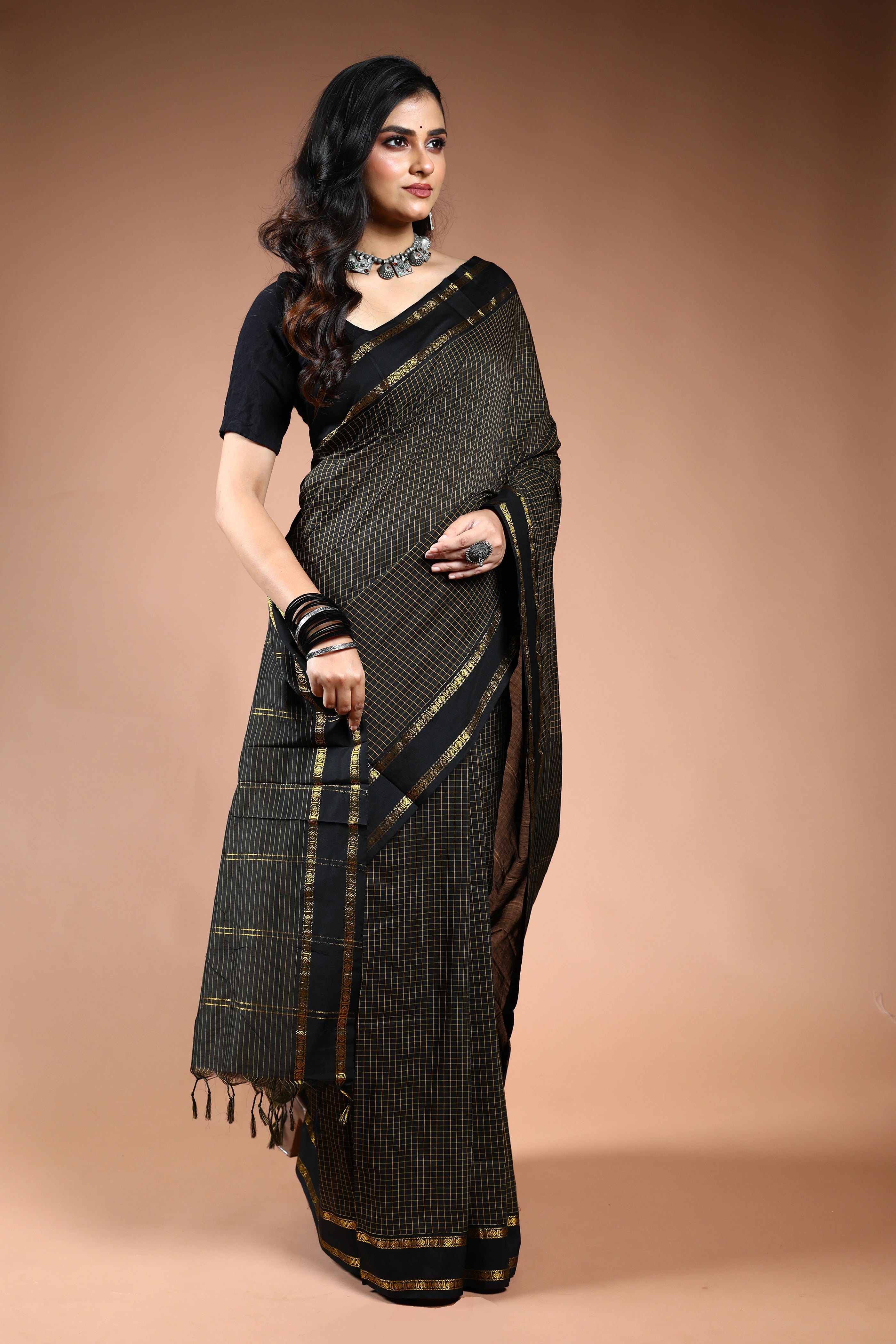 Black Semi Silk Ilkal Saree with Blouse Piece