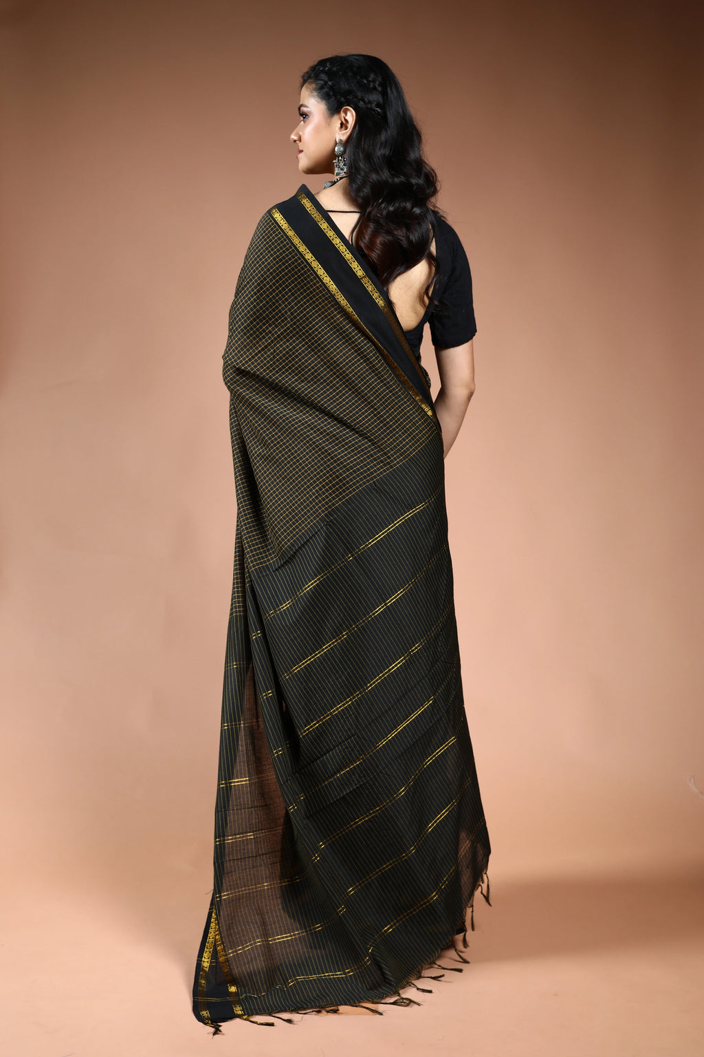 Black Semi Silk Ilkal Saree with Blouse Piece