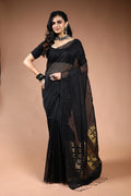 Black Muslin Sequence Work Saree with Blouse Piece
