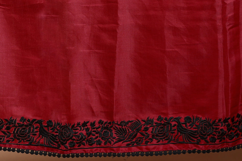 Maroon Semi Silk Parsi Saree with Blouse Piece