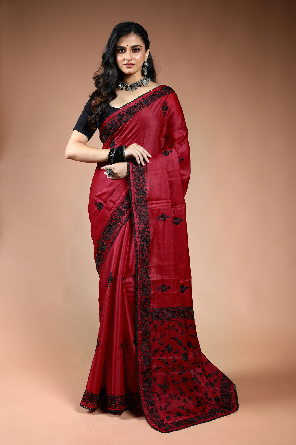 Maroon Semi Silk Parsi Saree with Blouse Piece