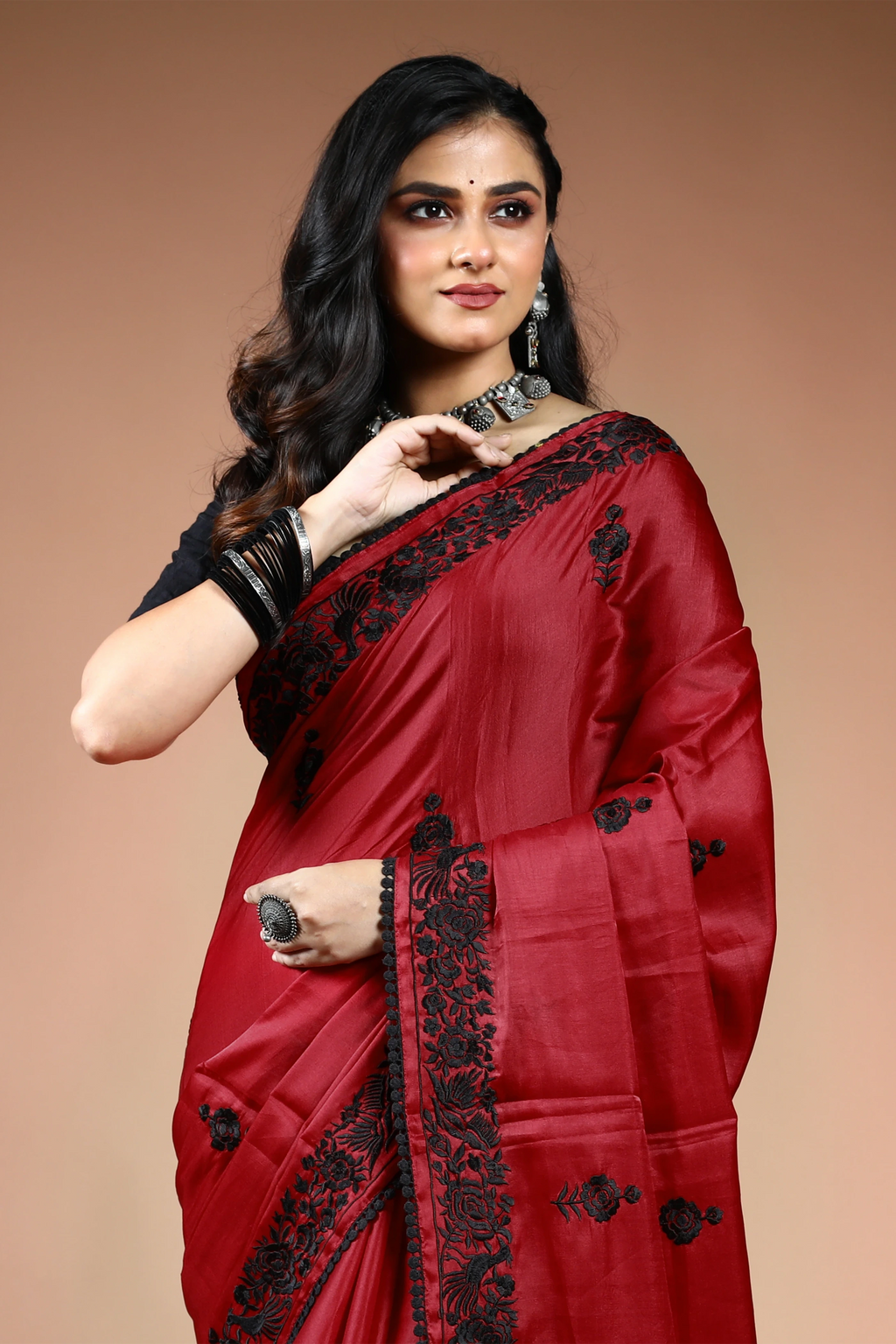 Maroon Semi Silk Parsi Saree with Blouse Piece