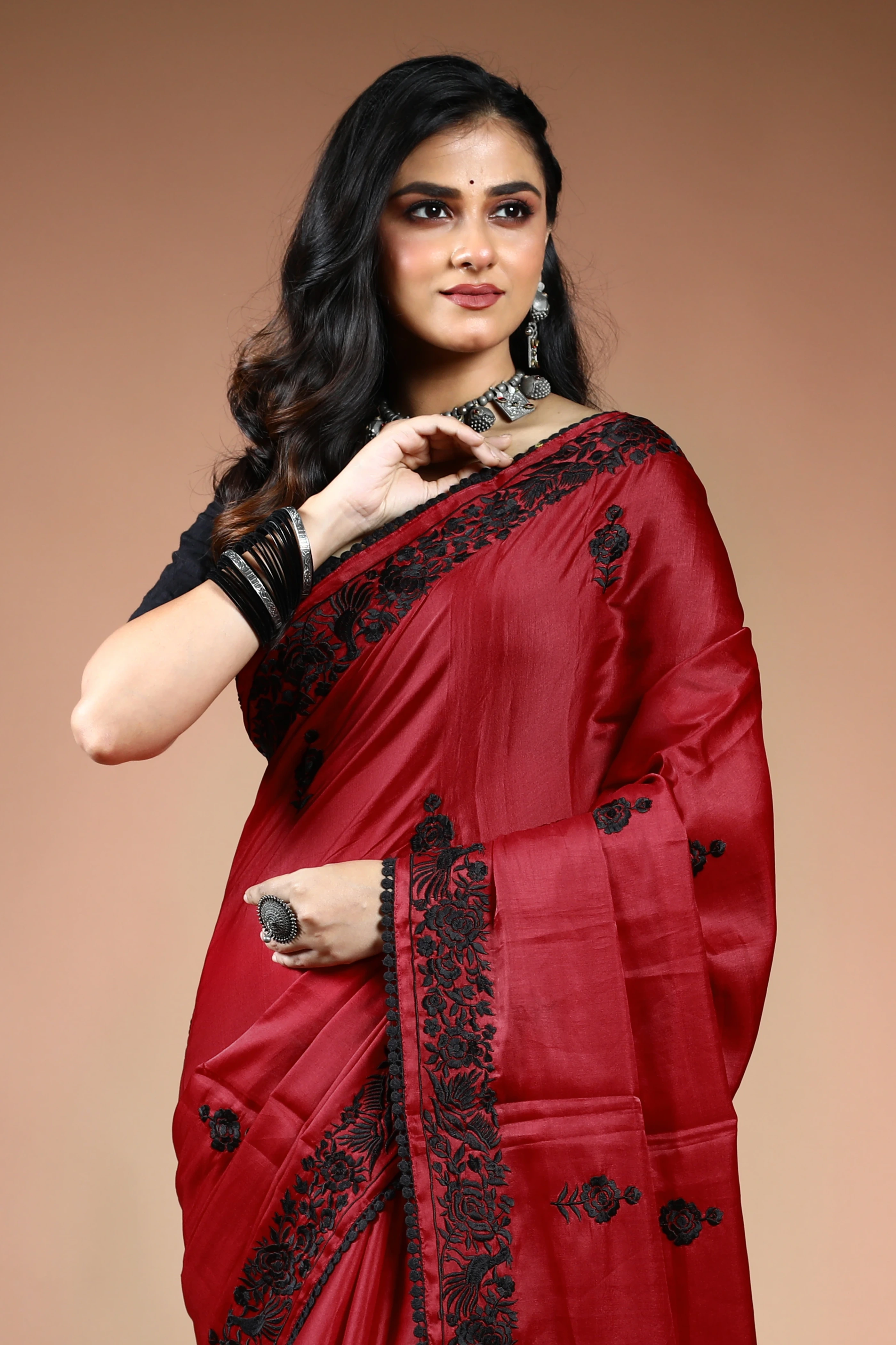 Maroon Semi Silk Parsi Saree with Blouse Piece