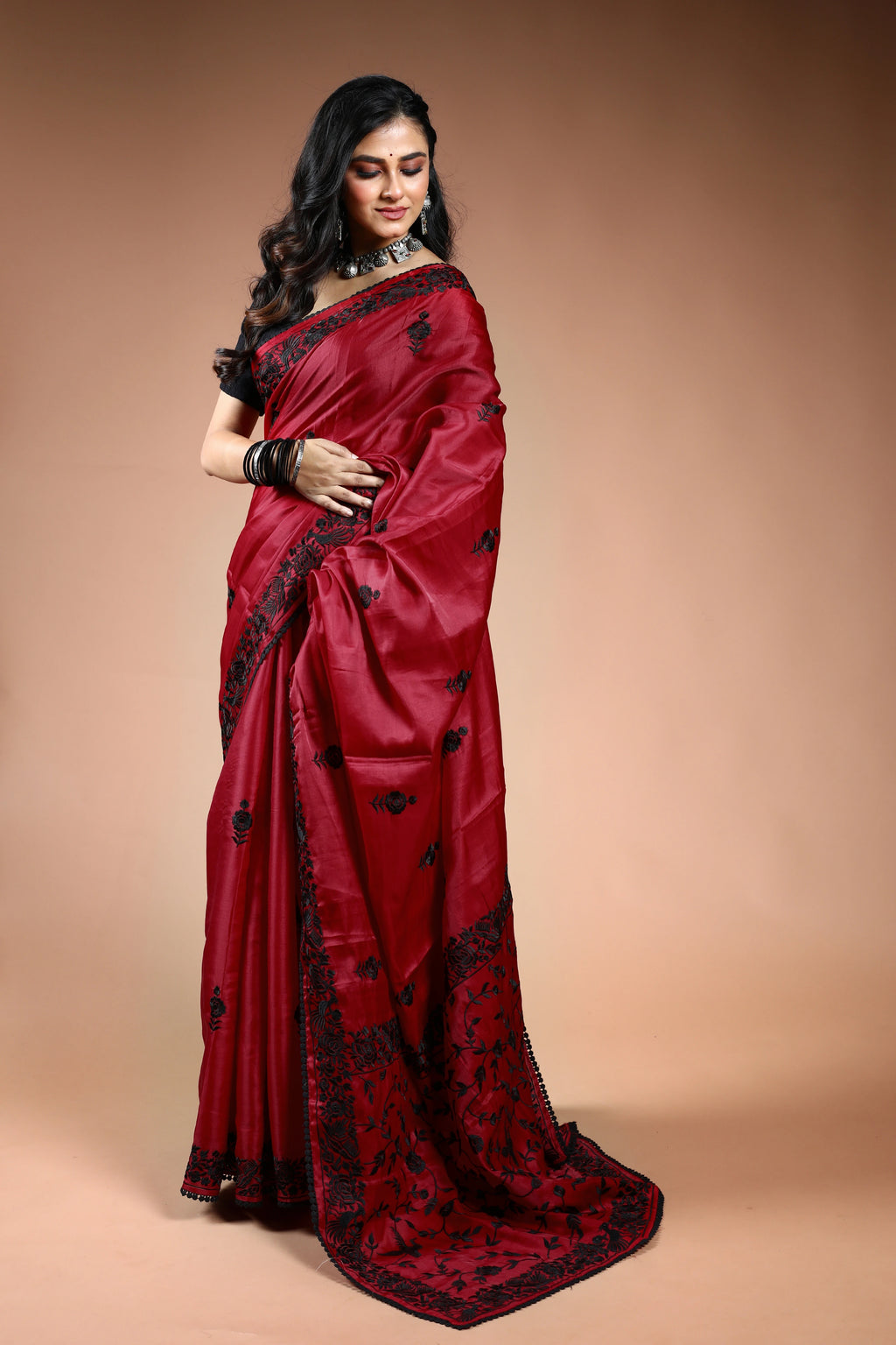 Maroon Semi Silk Parsi Saree with Blouse Piece