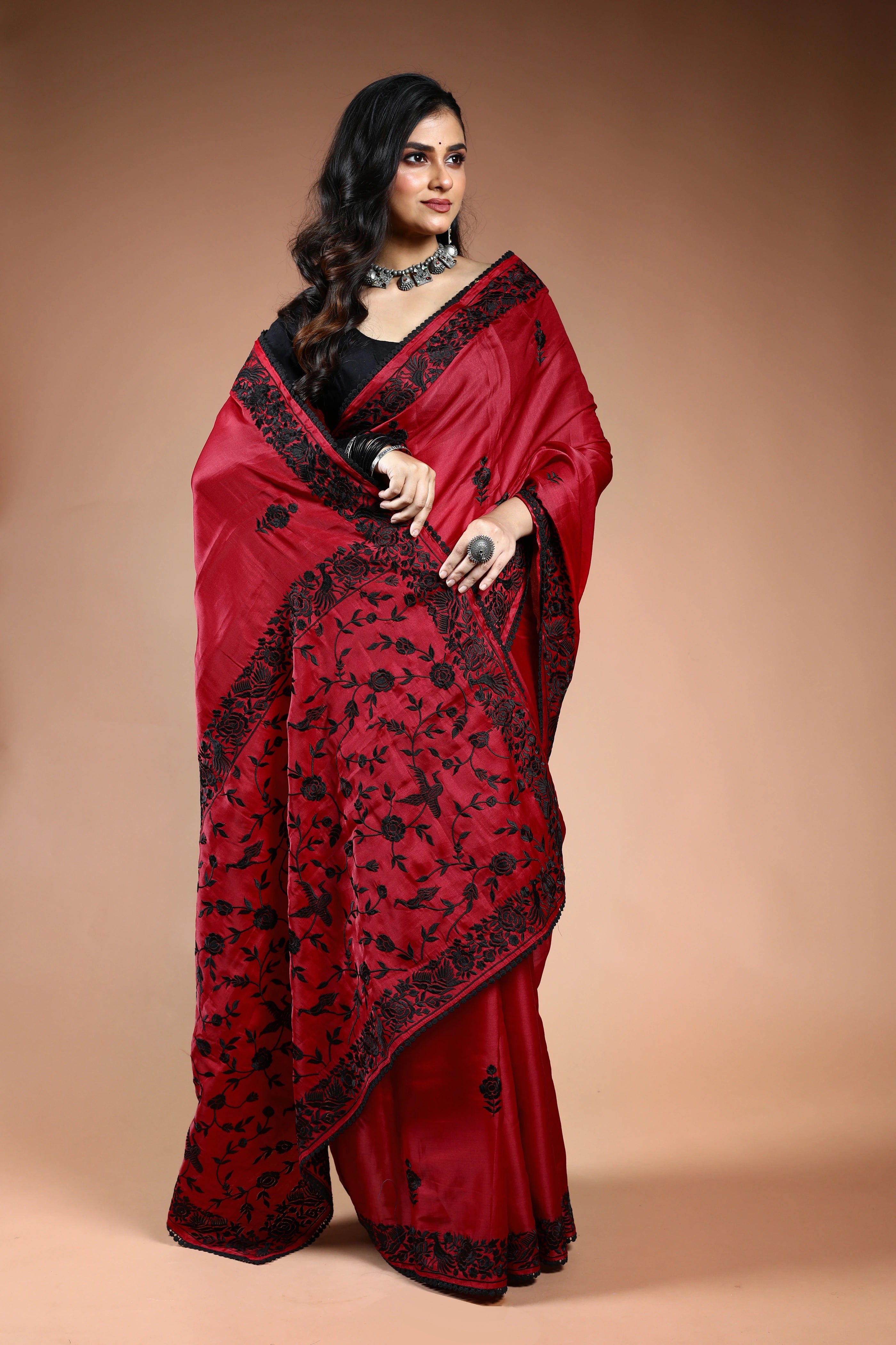 Maroon Semi Silk Parsi Saree with Blouse Piece