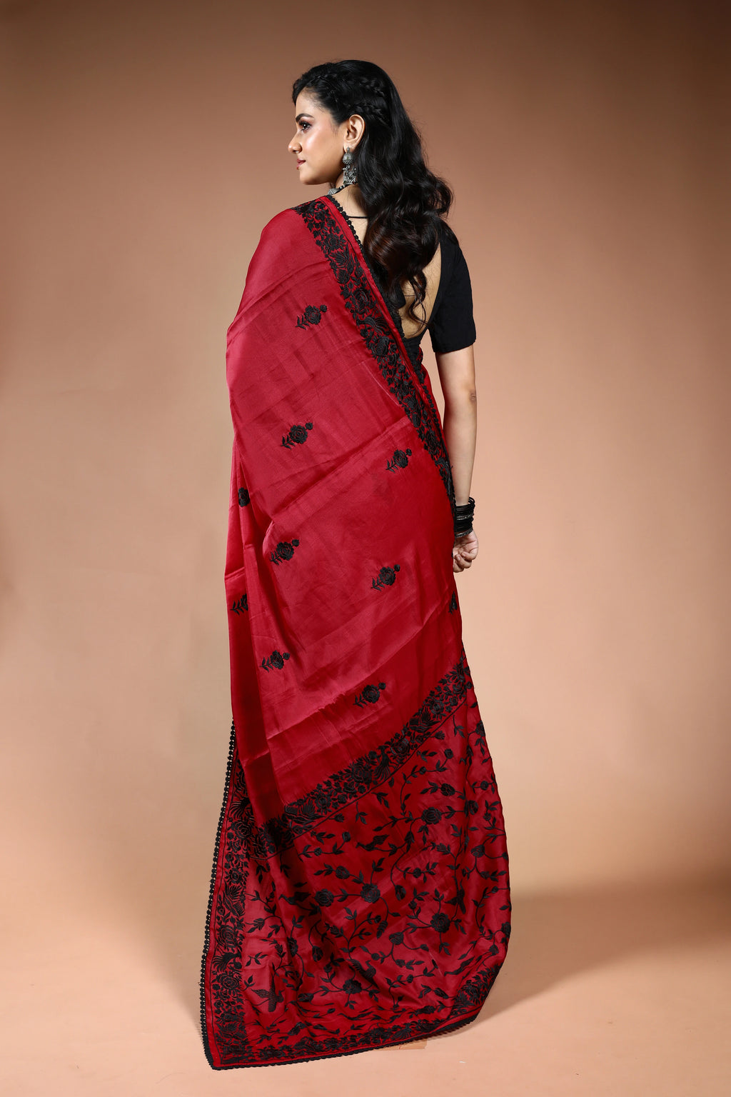 Maroon Semi Silk Parsi Saree with Blouse Piece