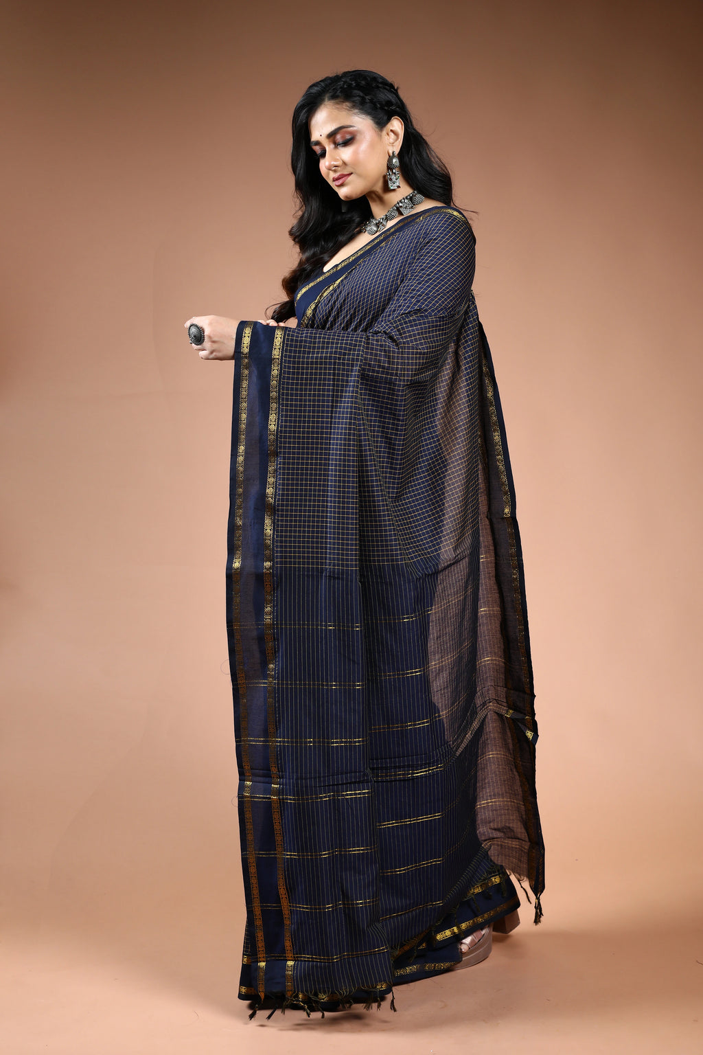 Ink Blue Semi Silk Ilkal Saree with Blouse Piece