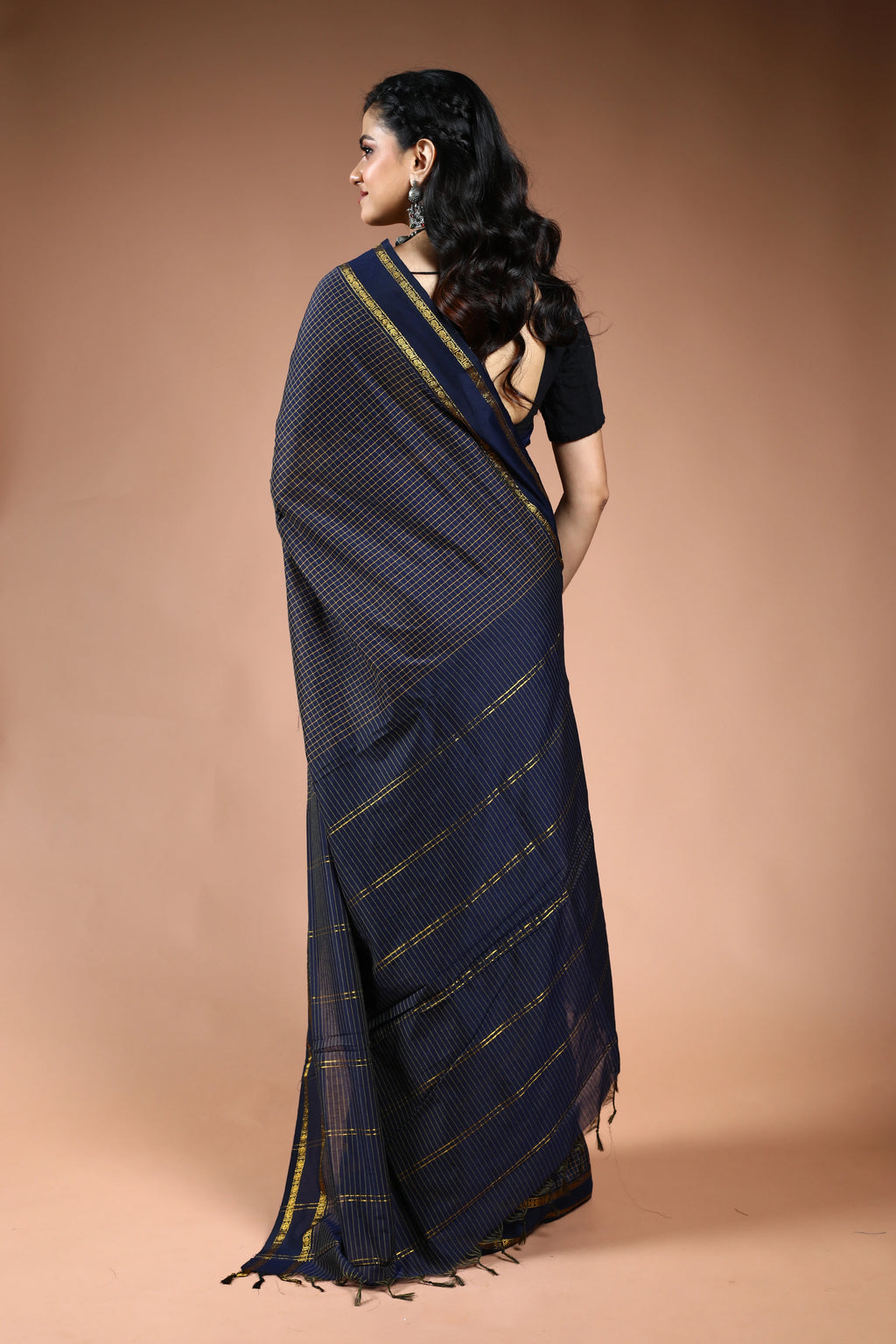 Ink Blue Semi Silk Ilkal Saree with Blouse Piece