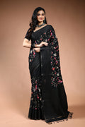 Black Semi Tussar Saree with Blouse Piece