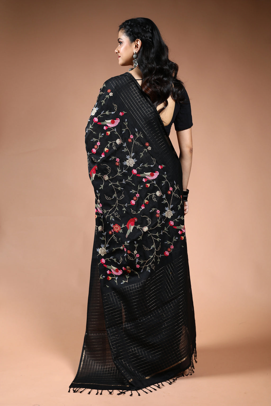 Black Semi Tussar Saree with Blouse Piece
