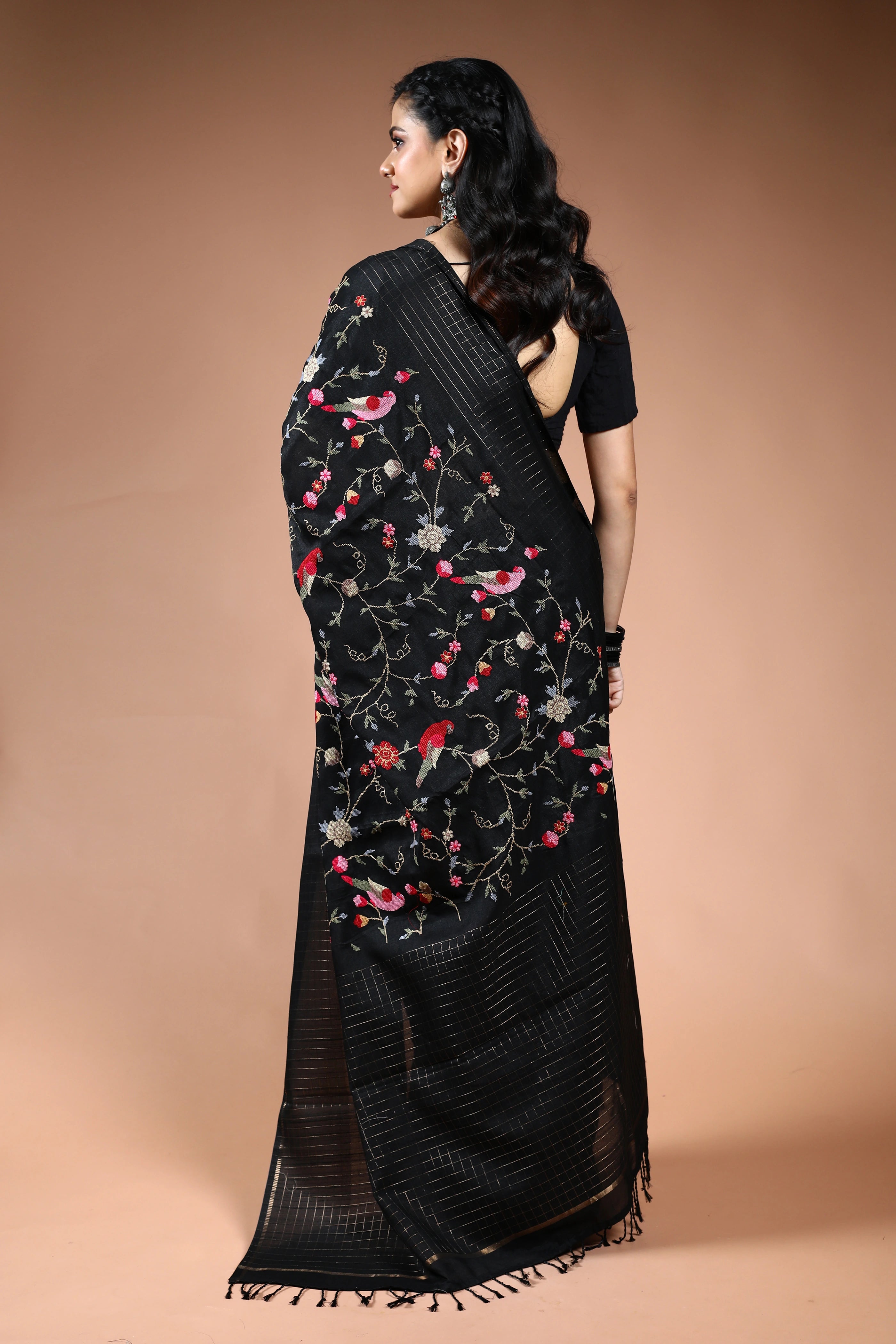 Black Semi Tussar Saree with Blouse Piece