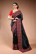 Black Silk Gujarati Saree with Blouse Piece