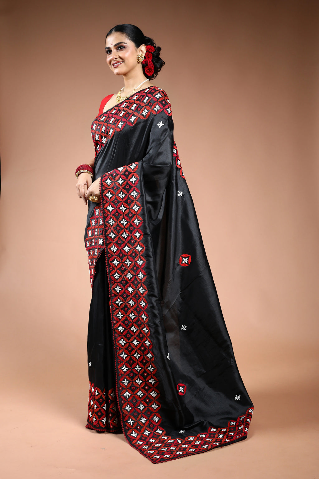 Black Silk Gujarati Saree with Blouse Piece