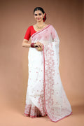 Red & White Silk Kota Saree with Blouse Piece