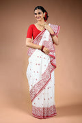 Red & White Silk Kota Saree with Blouse Piece