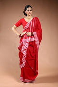 Red  Cotton Saree with Blouse Piece