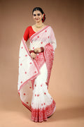Red & White Silk Kota Saree with Blouse Piece