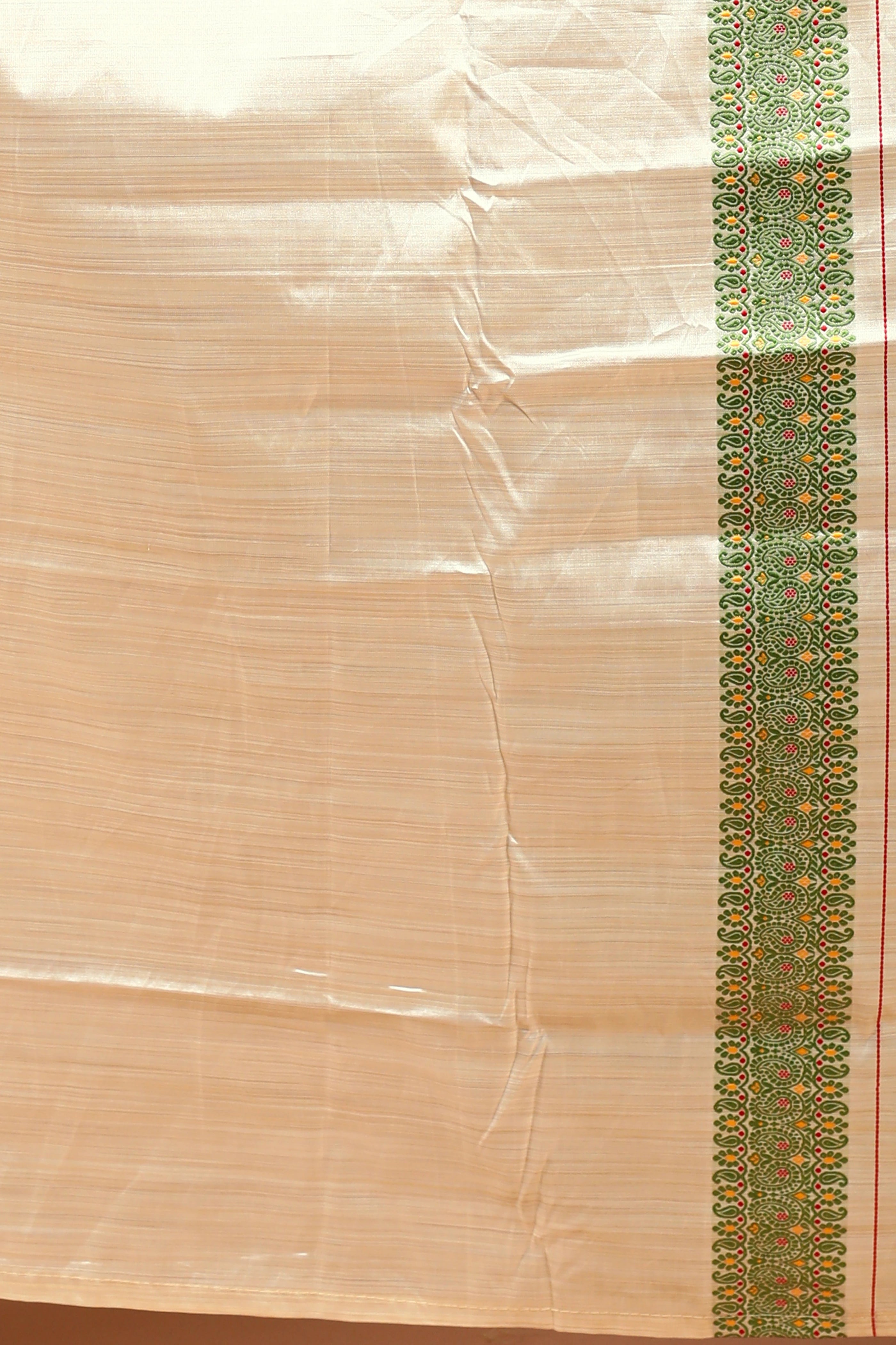 Offwhite Olive Green Semi Assam Silk Saree with Blouse Piece