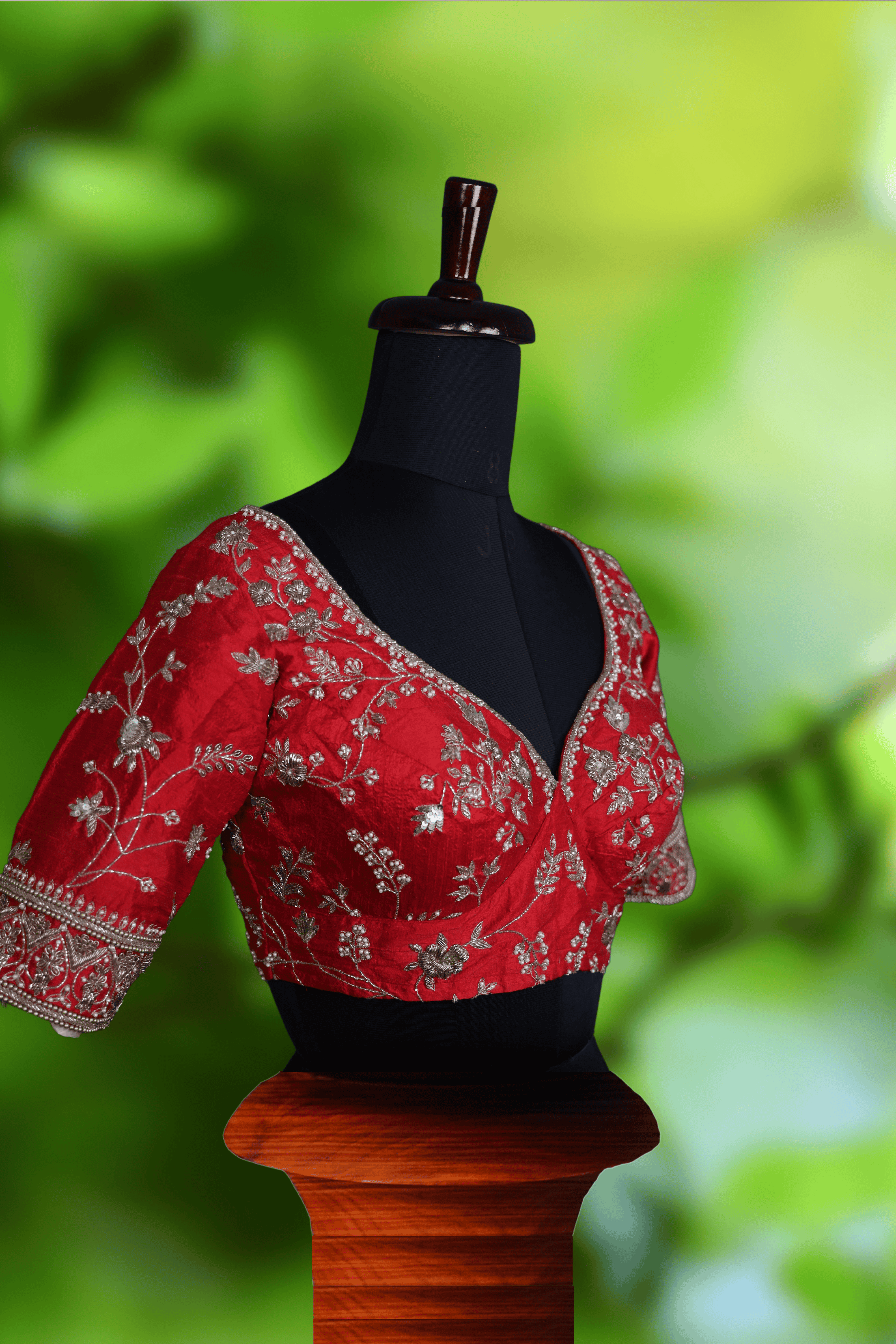 Red Raw Silk Zardosi Blouse