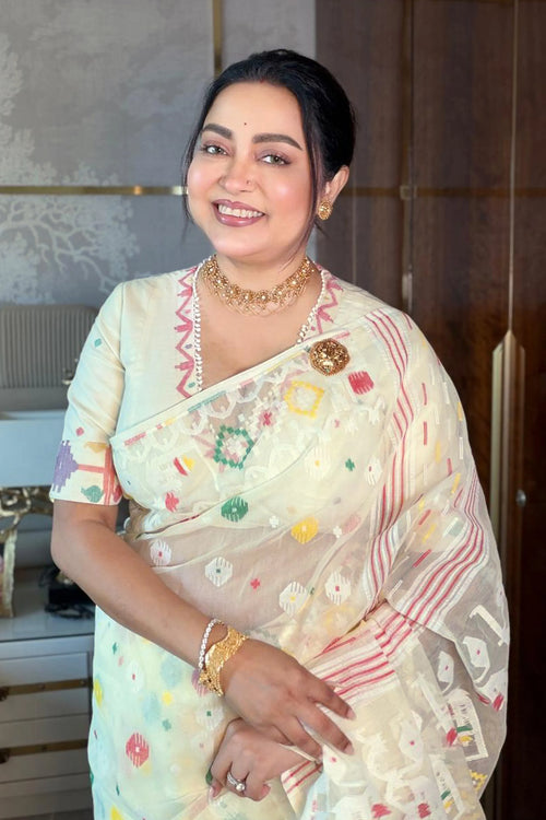 Offwhite Jamdani  Saree with Blouse Piece