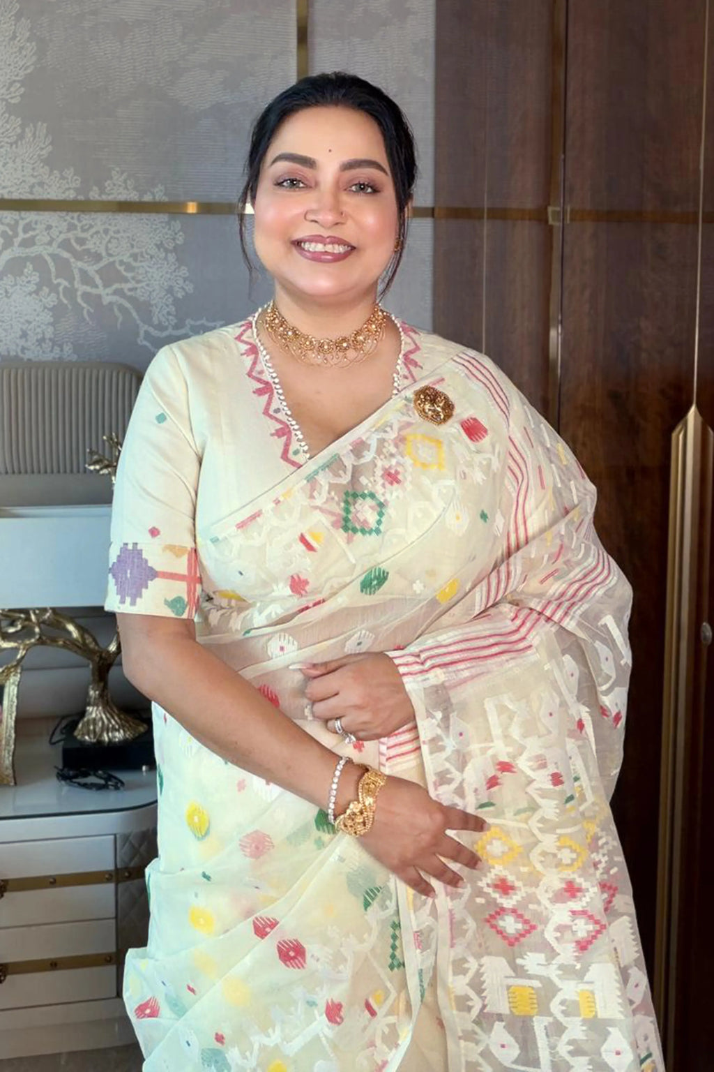 Offwhite Jamdani  Saree with Blouse Piece