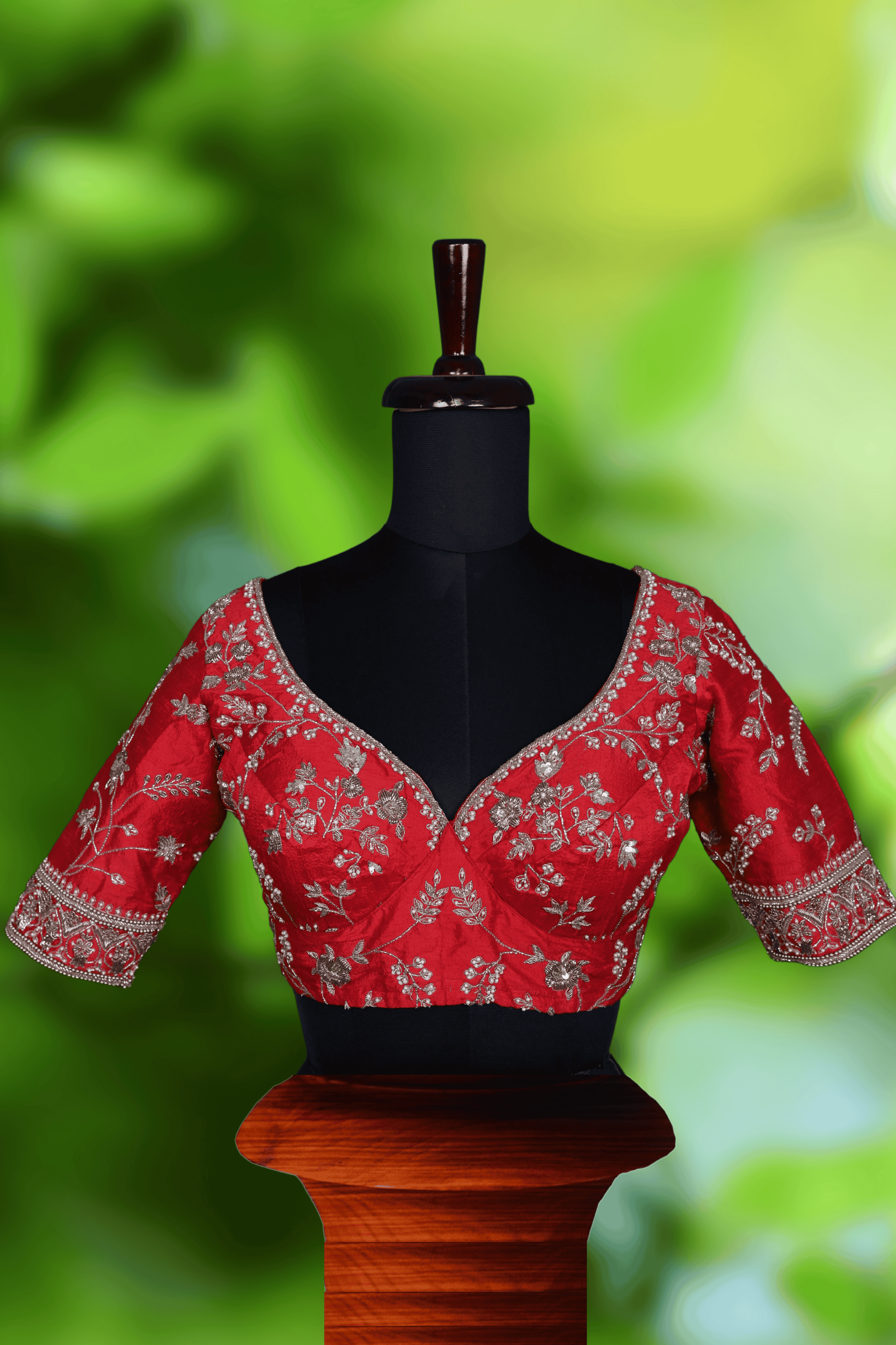 Red Raw Silk Zardosi Blouse