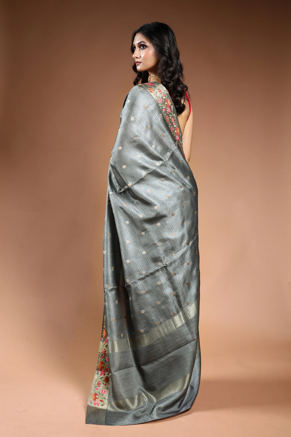 EBS241B4 - Linen Silk Saree Steel - detail
