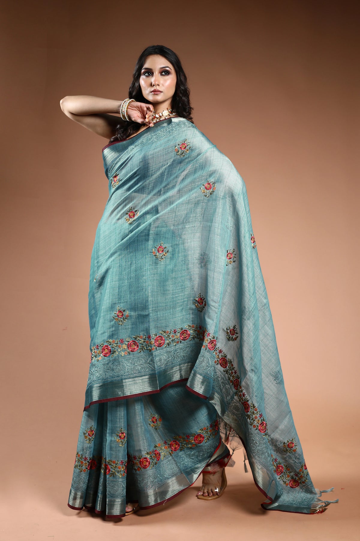 EBS239B4 - Linen Tissue Saree Mint Green - blouse