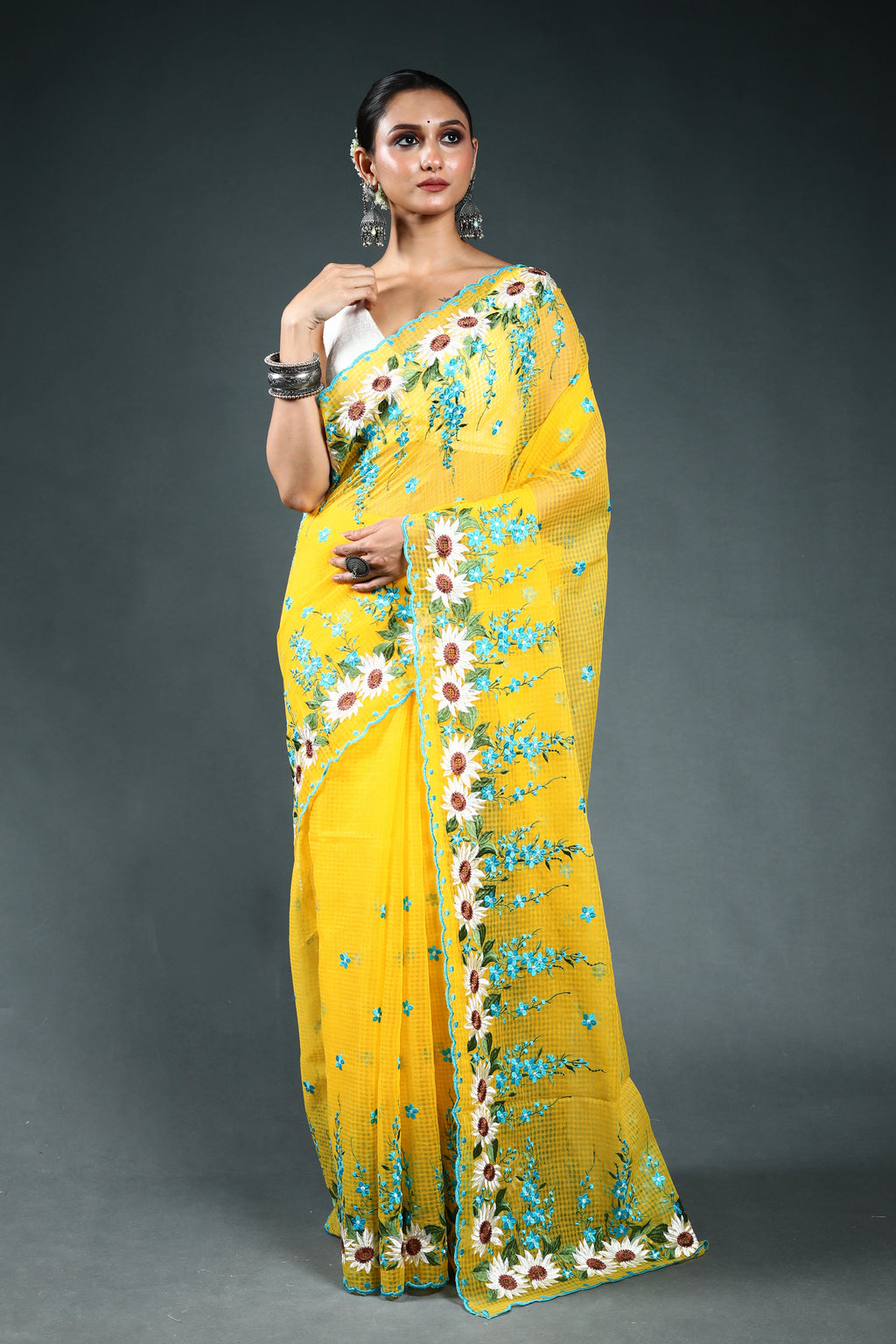 EBS244B4 - Embroidery Saree Yellow - front