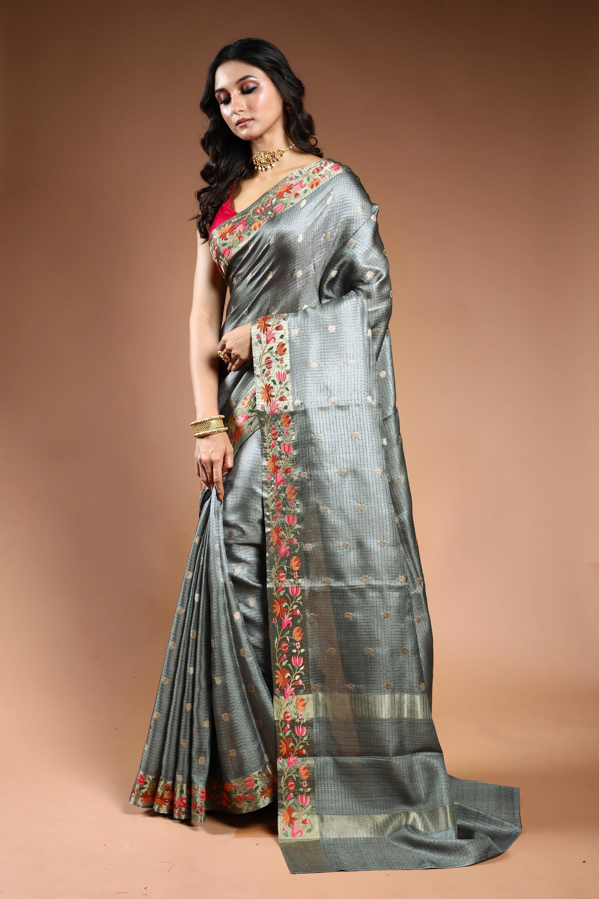 EBS241B4 - Linen Silk Saree Steel - blouse