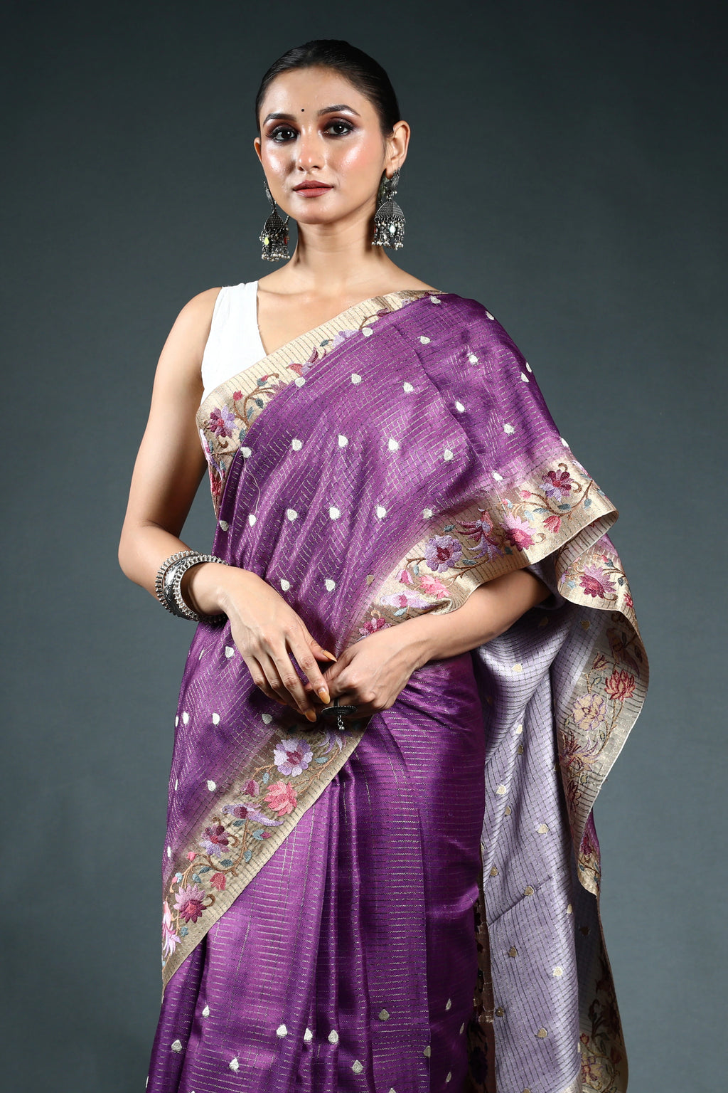 EBS240B4 - Linen Silk Saree Purple - back
