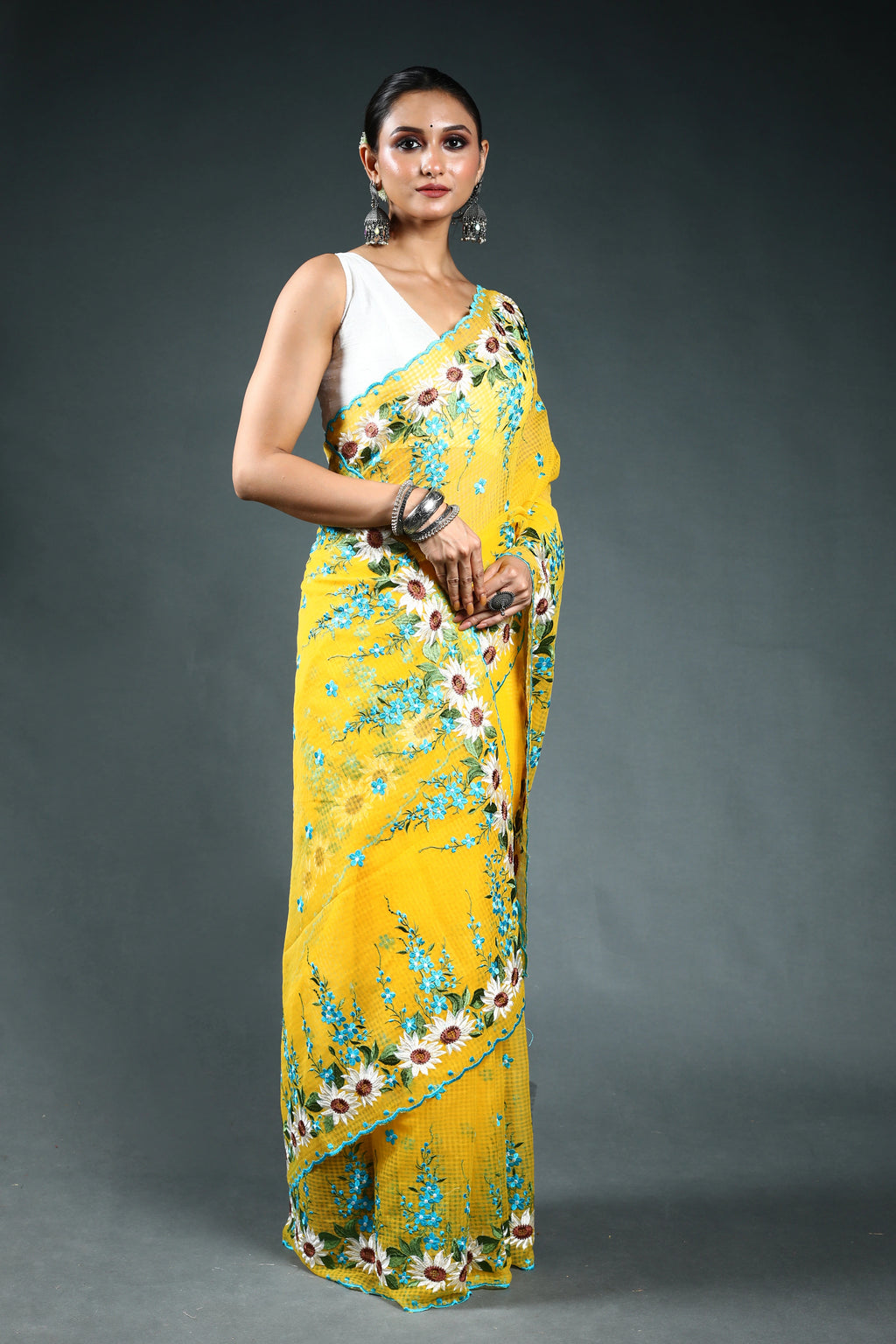 EBS244B4 - Embroidery Saree Yellow - fabric detail