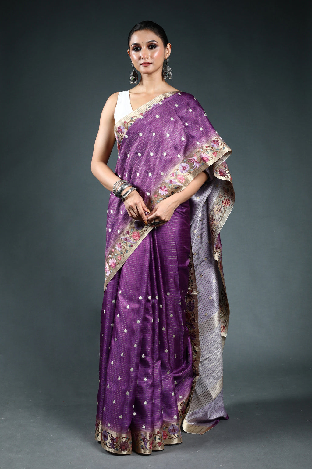 EBS240B4 - Linen Silk Saree Purple - front