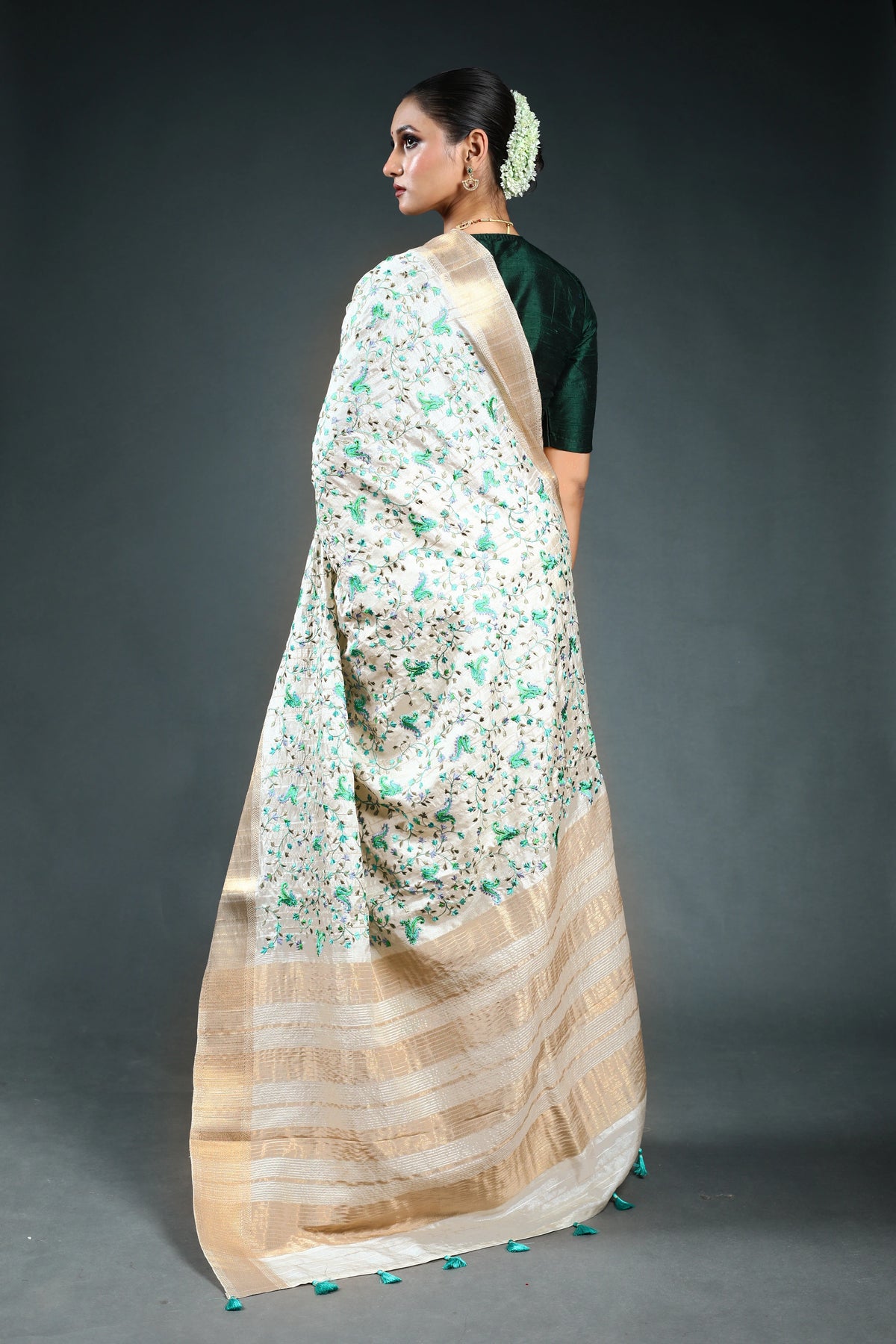 EBS243B4 - Silk Saree Offwhite - detail 2