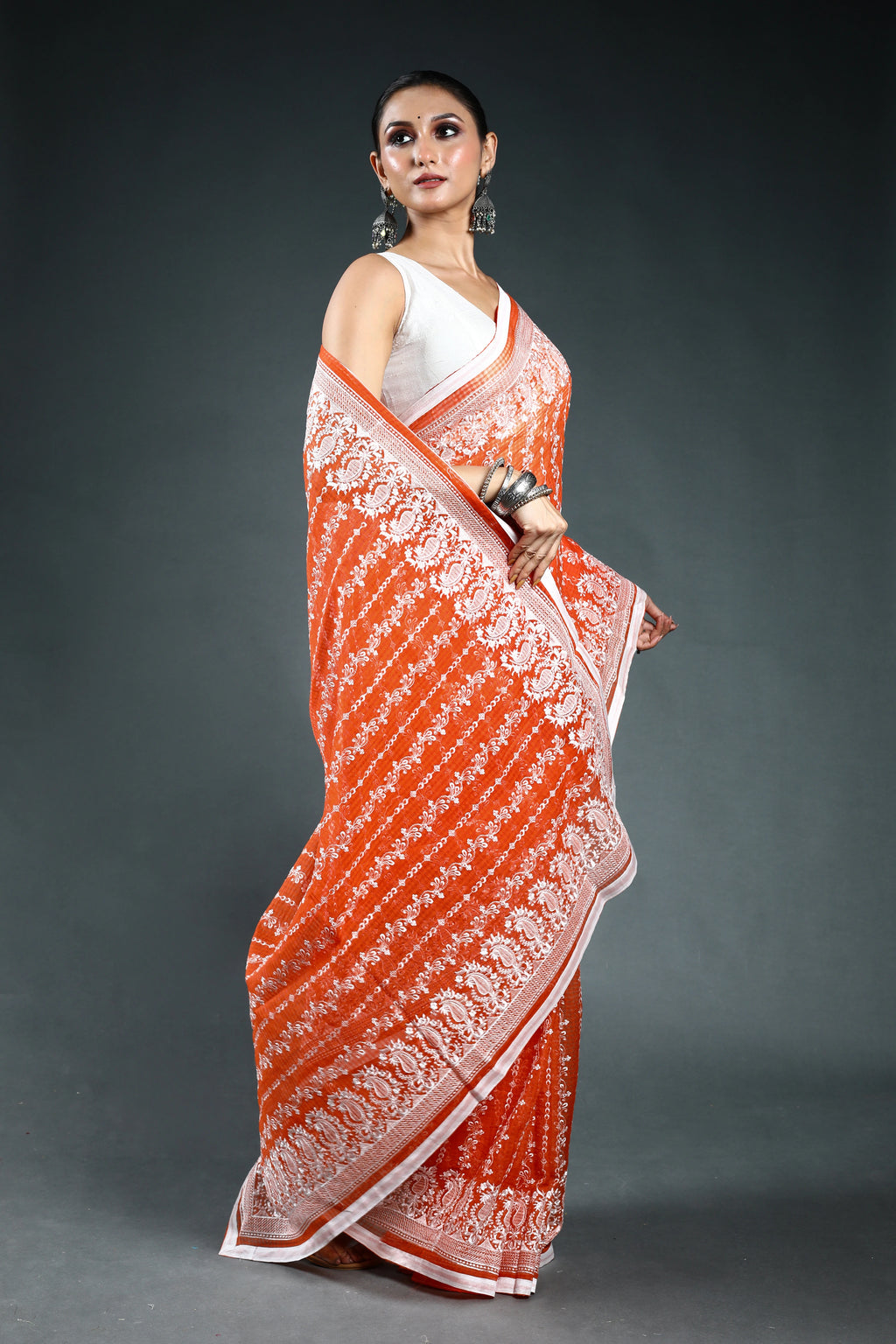 EBS246B4 - Embroidery Saree Orange - detail