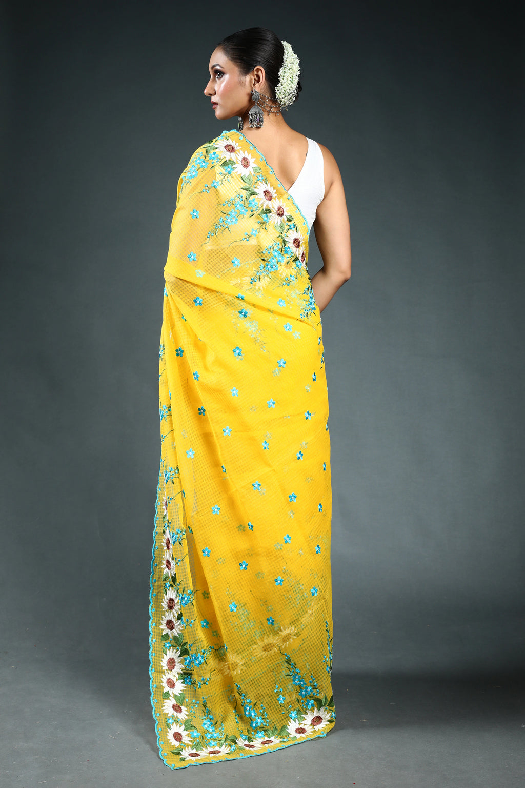EBS244B4 - Embroidery Saree Yellow - detail