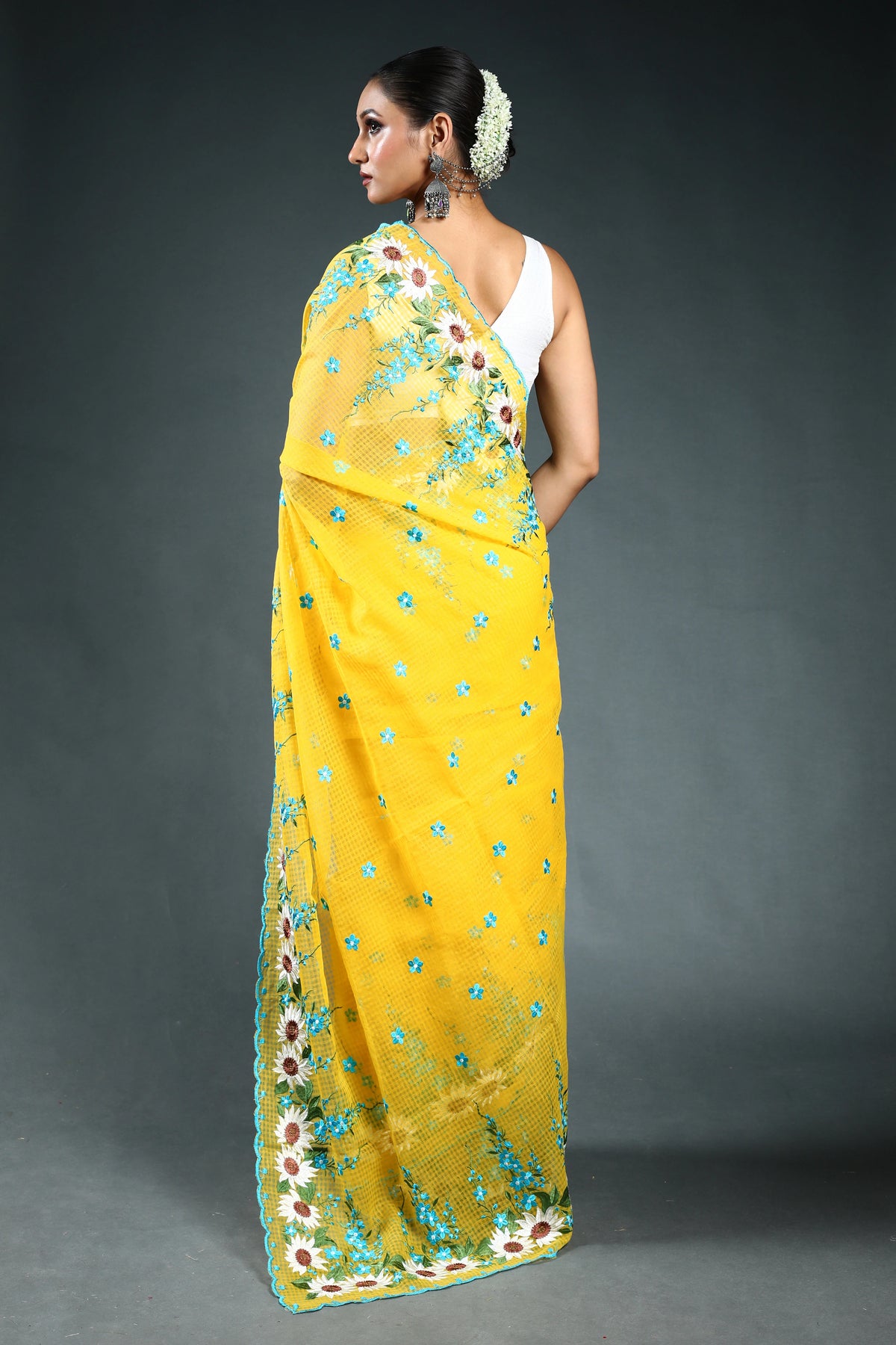 EBS244B4 - Embroidery Saree Yellow - detail
