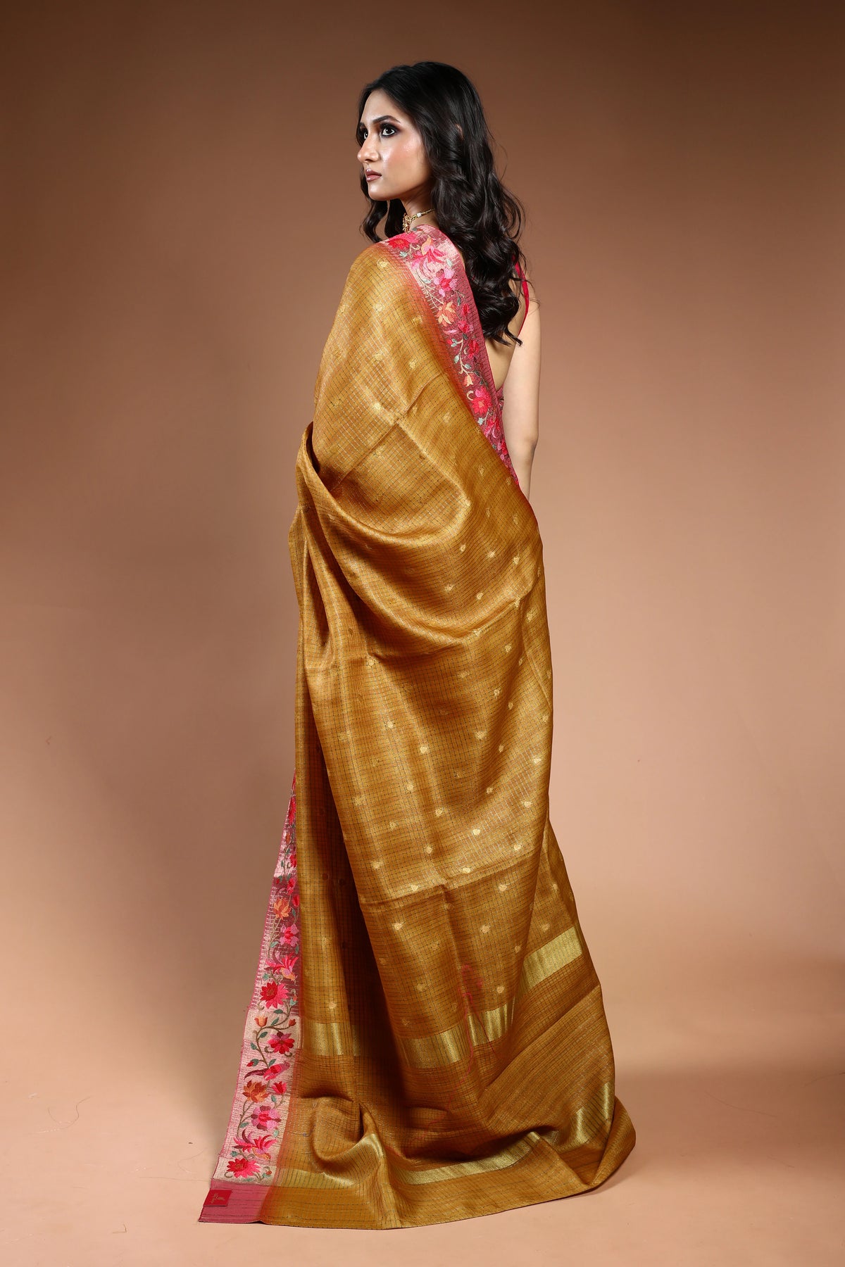 EBS242B4 - Linen Silk Saree Mustard - detail