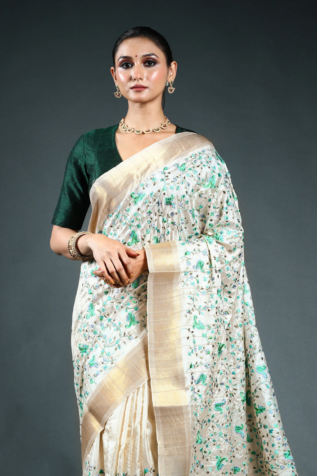 EBS243B4 - Silk Saree Offwhite - back