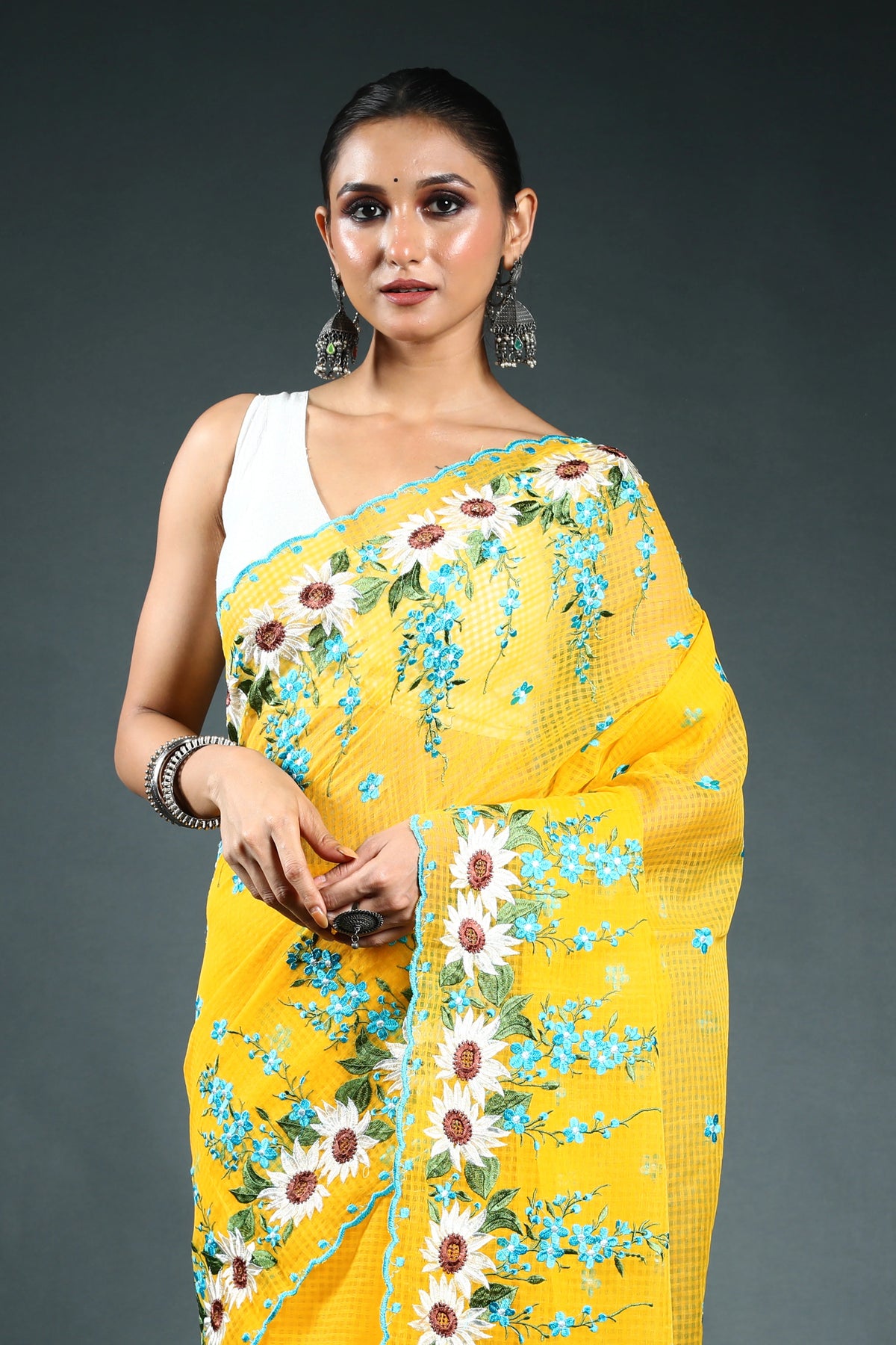 EBS244B4 - Embroidery Saree Yellow - back