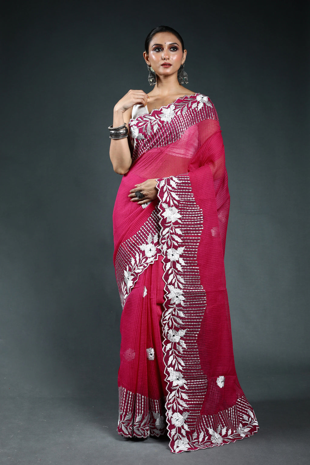 EBS245B4 - Embroidery Saree Rani Pink - front