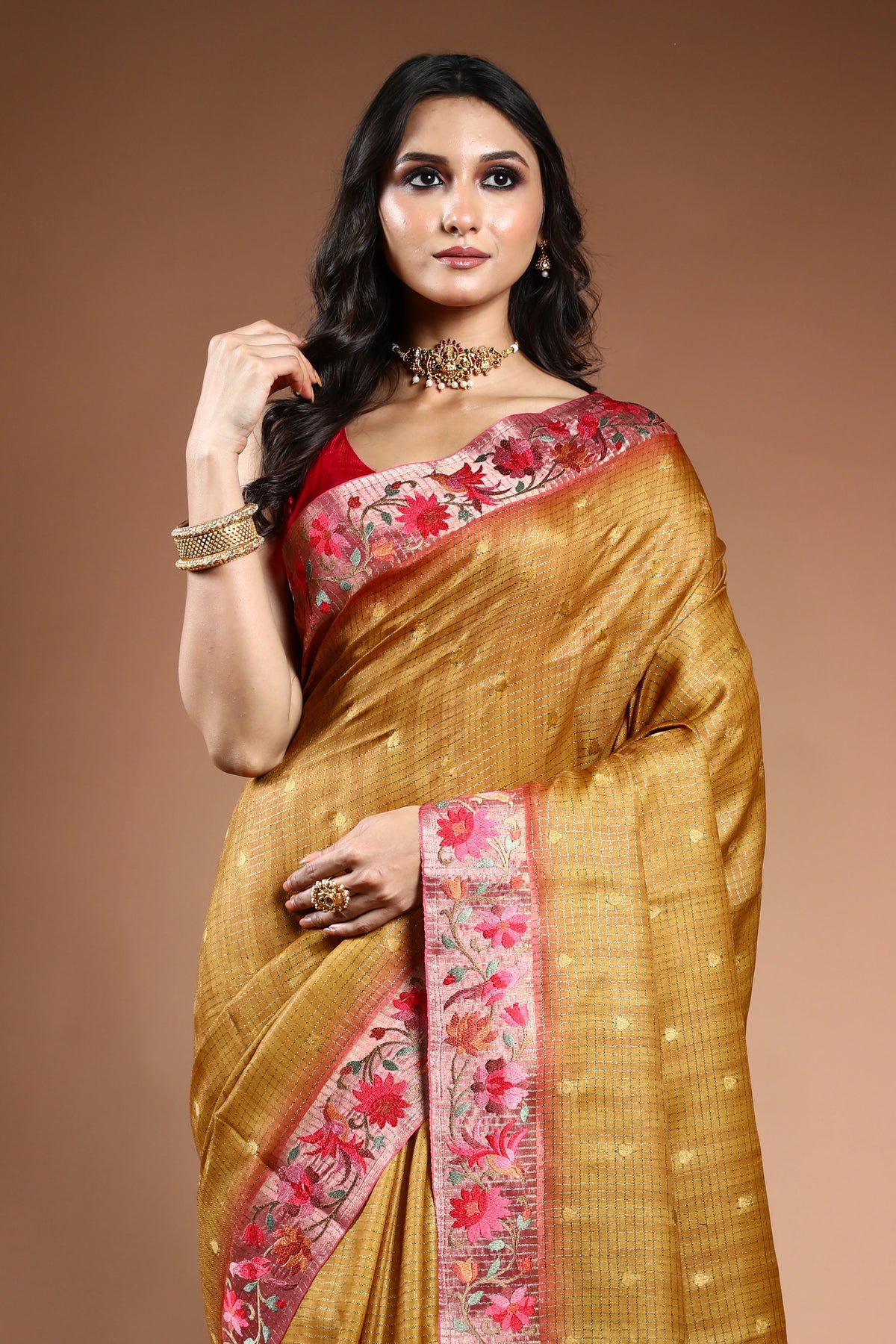 EBS242B4 - Linen Silk Saree Mustard - back