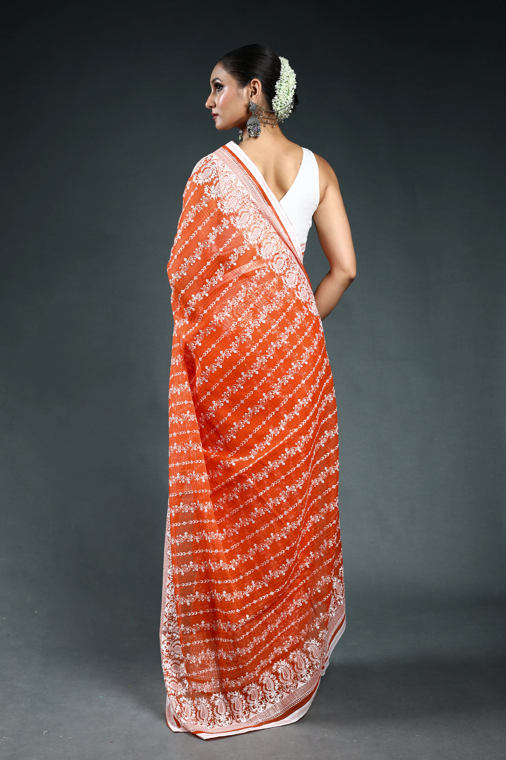 EBS246B4 - Embroidery Saree Orange - fabric detail